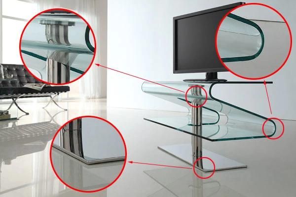 Modern Bent Glass TV Stand with Stainless Steel Base