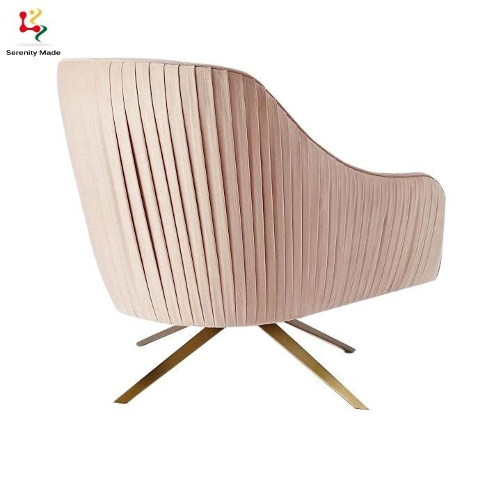 Modern Hotel Furniture Lobby Blush Velvet Armchair with Stainless Steel Legs