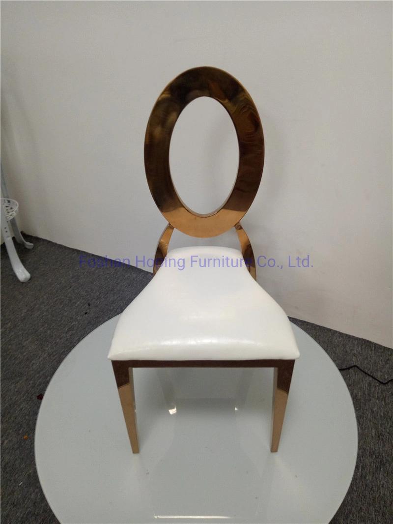 Special Design 2mm Thickness Circle Back Hotel Furniture Counter Chair Modern Cheap Gold Gilt Finish Stainless Steel Chair for Wedding Banquet Living Room