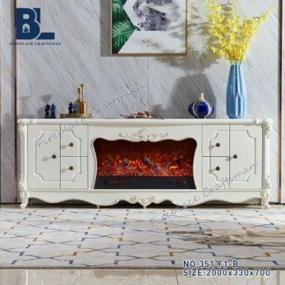 Resin Carving Pattern Wooden Electric Fireplace Insert TV S Tand for Home Living Room Decorate or Warming