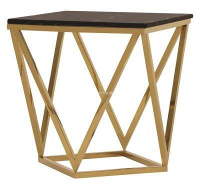 Gold Stainless Steel End Table with Marble Top