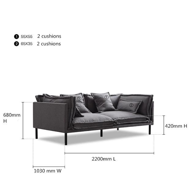 Light and Luxury Design 3 Seater Fabric Sectional Sofa Bed for Home Living Room Furniture