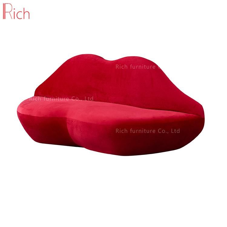 Unique Home Furniture Hot Sex Design Bocca Lounge Couch Living Room Leisure Fabric Red Genuine Leather Lip Sofa Event Hotel Couch