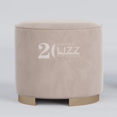 China Wholesale Leisure Modern Gold Metal Feet Home Furniture Italian Design Living Room Pink Fabric Stool