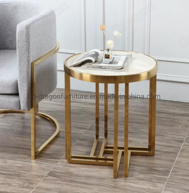 Wholesale Modern Furniture Stainless End Side Table with Marble Top