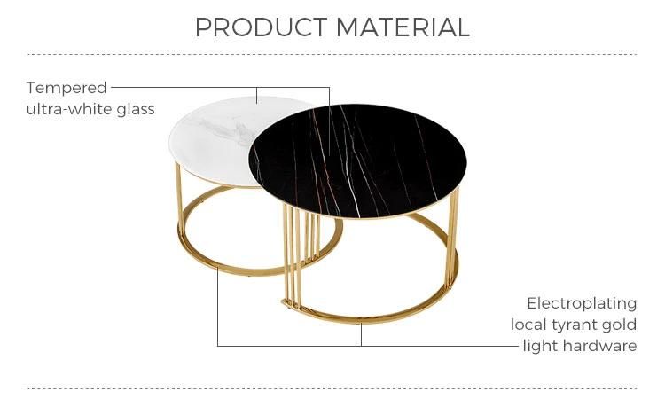 Linsy Luxury Designer Round Black Gold Steel Marble Coffee Table Dz3l