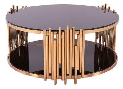 Commercial Coffee Table Black Glass Furniture Living Room Modern Bent Rose Gold Side Table