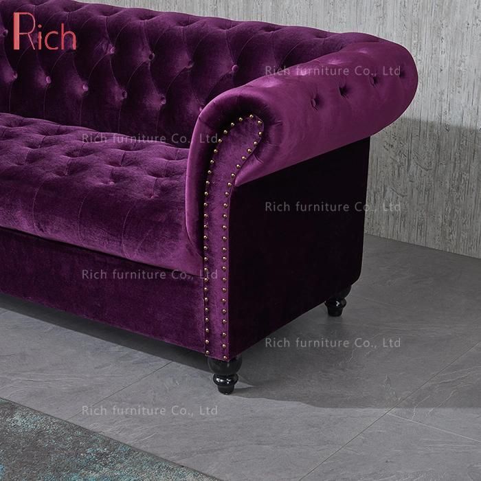 Modern Home Furniture Luxurious Violet Velvet Chesterfield Sofa Couch