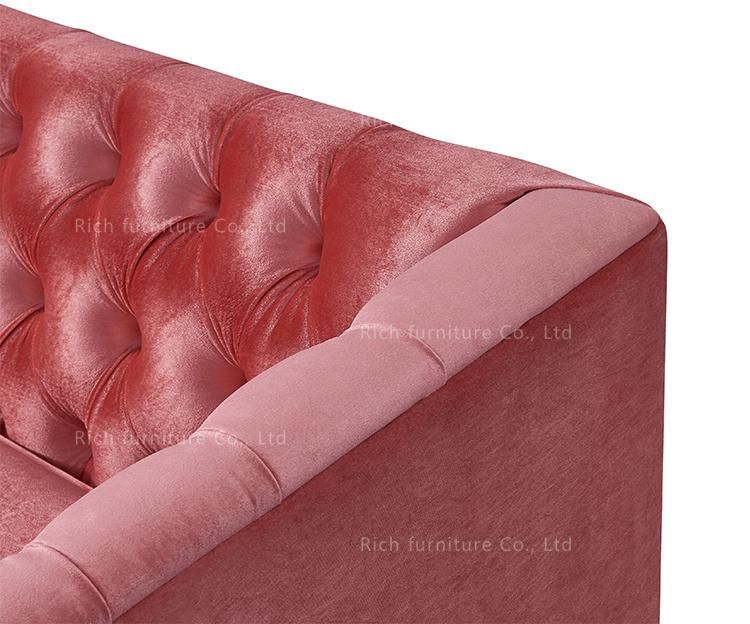 Living Room Set Furniture Pink Velvet Modern Sofa with Buttons