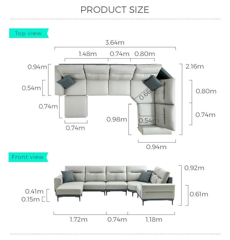 High Quality New U-Shaped Sofas Furniture Modern Fabric Genuine Leather Sofa Set Tbs061