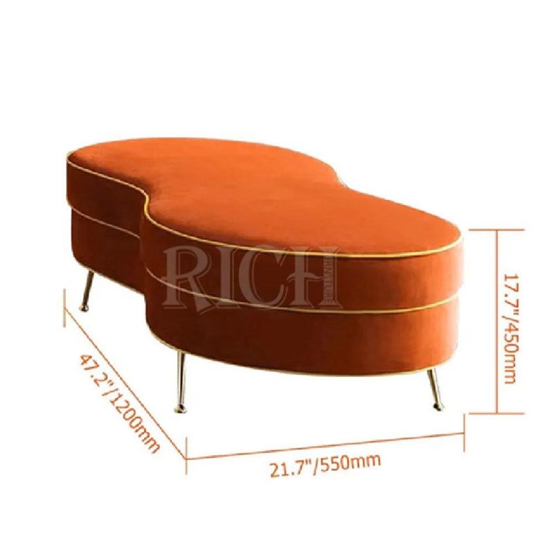 Orange Ottoman Upholstered Luxury Sofa Bench Gold Legs Entrance Stool Velvet Bench