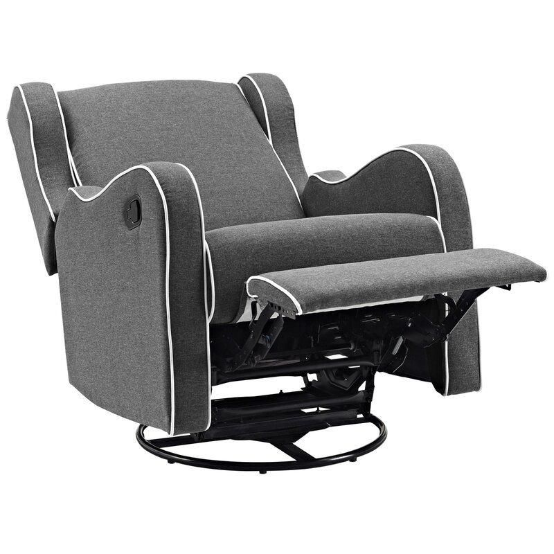 Jky Furniture Fabric Rock and Swivel Recliner Chair with Deep Wingback