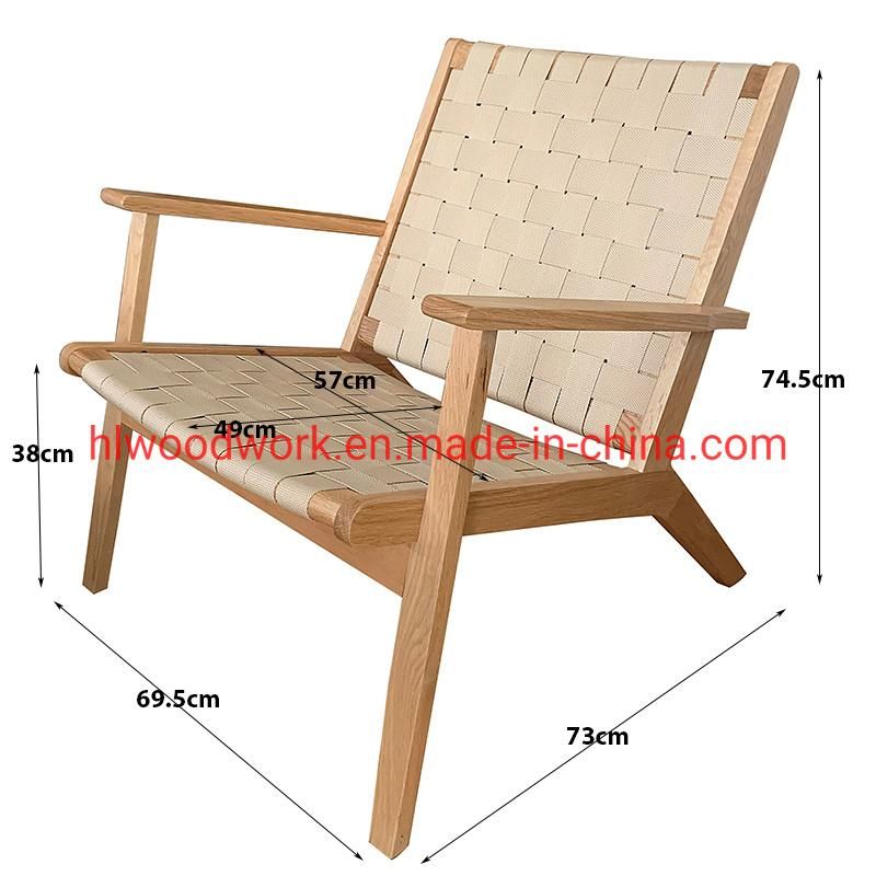 Saddle Chair Fabric Strip Woven with Arm, Ash Wood Frame Natural Color with Woven Fabric Strip Living Room furniture