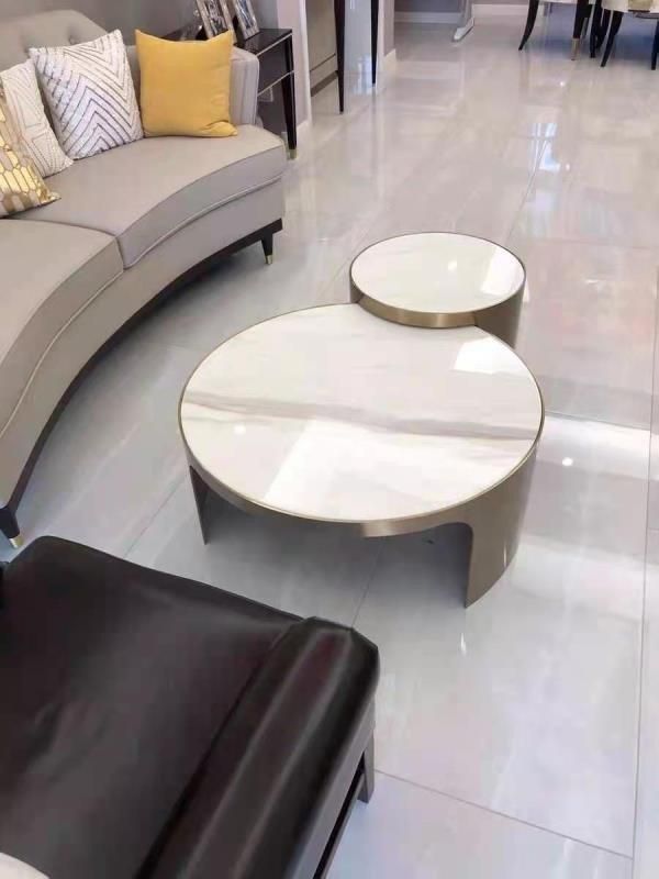 Modern Furniture Stainless Steel Marble Rock Plate Coffee Table Set