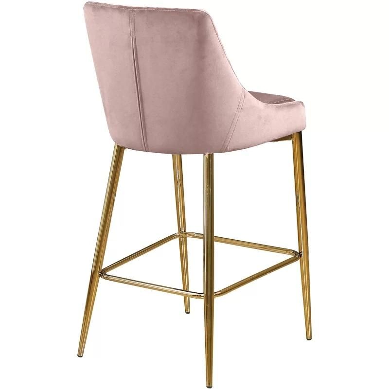 Luxury High Chair Bar Stool Gold Velvet Modern with Back