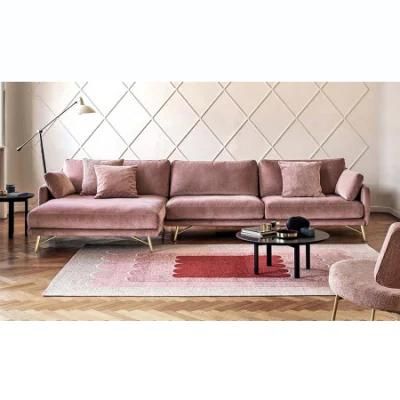 Zhida Wholesale Modern Furniture Velvet Lounge Suite Hotel Lobby Fabric Leisure Sofa Villa Living Room Couch L Shape Sofa Set Furniture