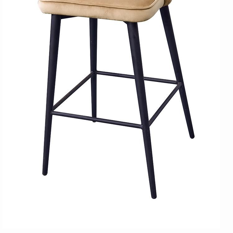 Modern Cheap Velvet High Bar Stool with Black Metal Legs Bar Chair Hotel Club Leisure Armchair