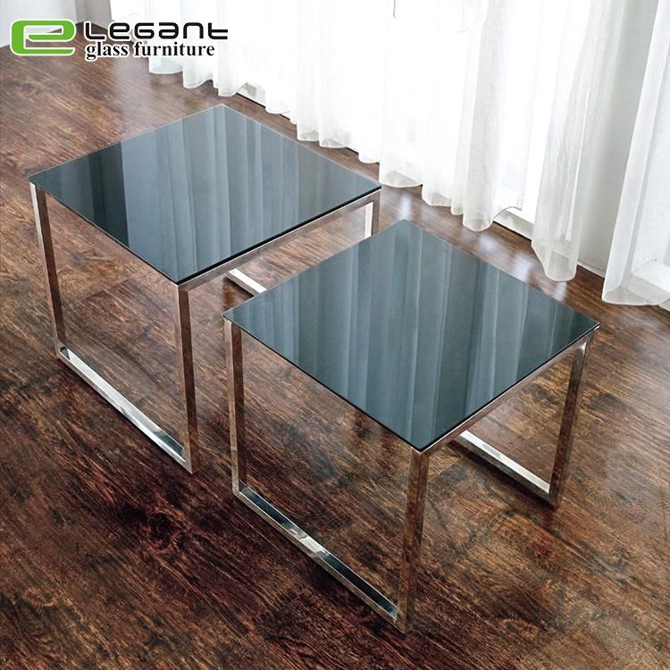 Modern Square Tempered Glass Top Coffee Table Center Table Set