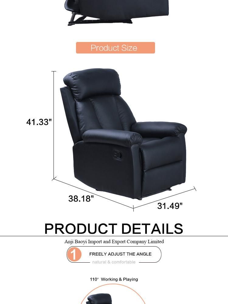 Black PU Leather Sofa Functional Single Leisure Lazy Relax Sofa Living Room Furniture Sofa Home Furniture Manual Recliner Sofa