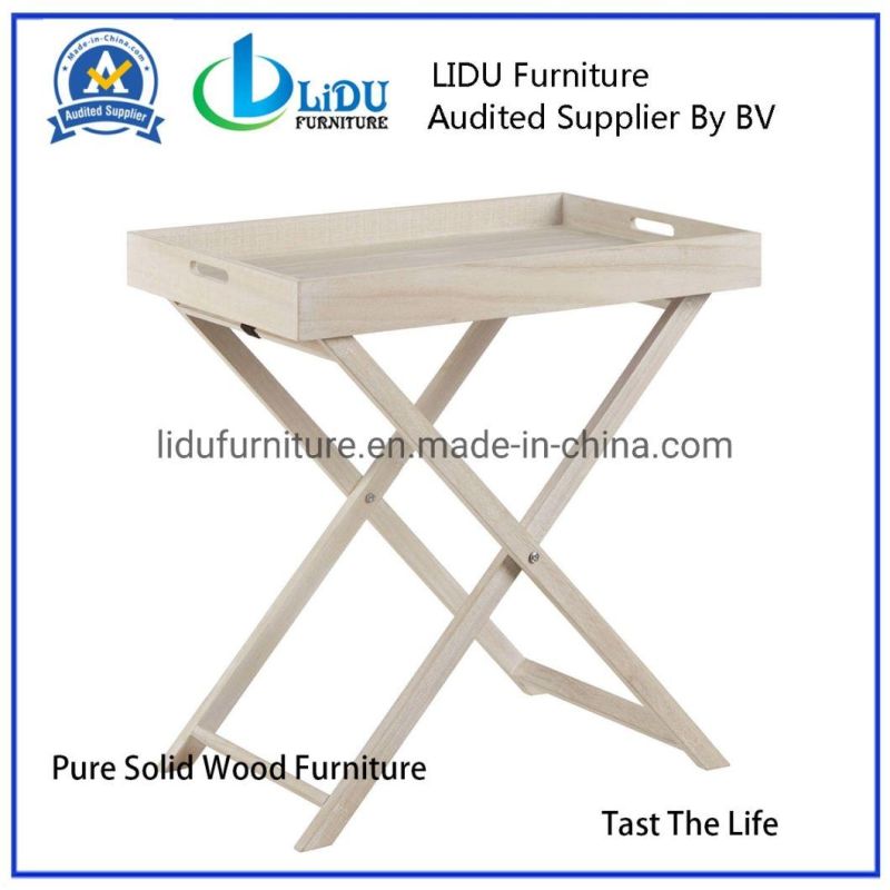 Folding Table Tray Wooden Side Table Natural Color