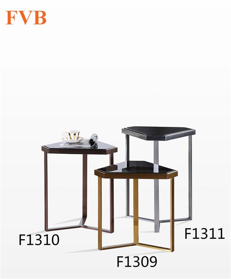 New Modern Hexagon Top Black Marble Coffee Table Side Tables for Living Room Furniture Gold Frame