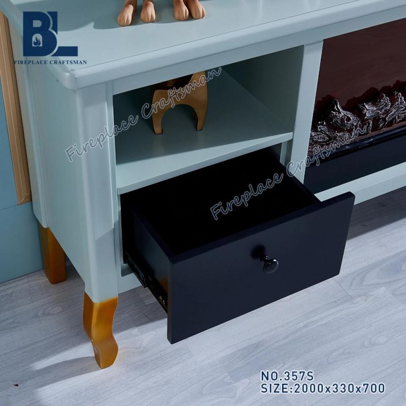 Constant Temperature Resin Caving Pattern Storage Cabinet TV Stand with Simulation Electric Fireplace Insert