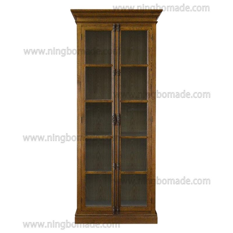 French Classic Provincial Vintage Furniture Coffee Brown Oak High Narrow Cabinet