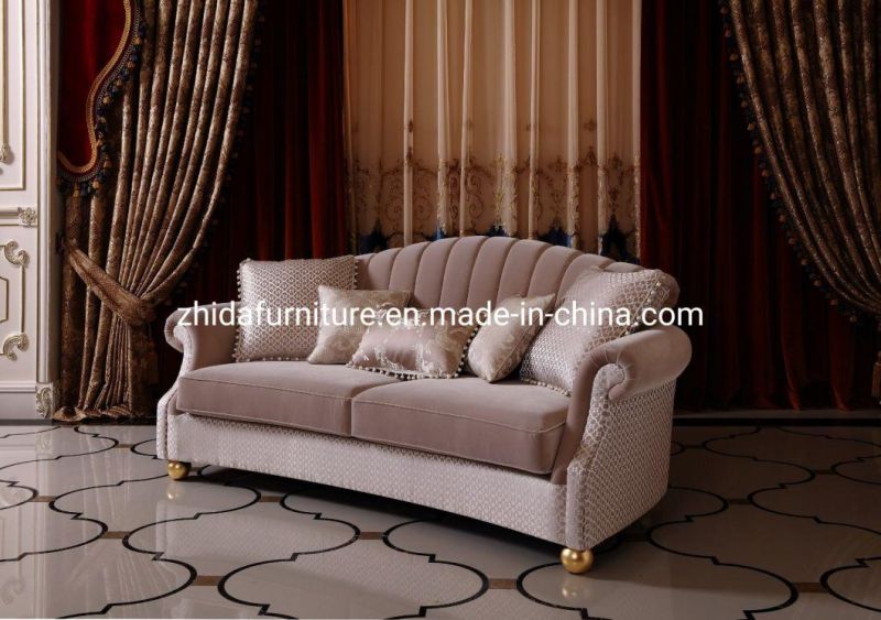 Zhida Antique Style Home Furniture American Design Fabric Velvet Living Room Furniture 1 2 3 Seater Luxury Sofa Couch Set