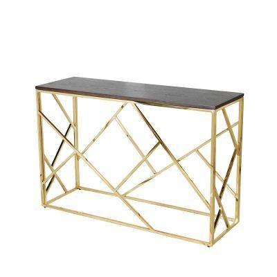 Metal Console Strip Desk Tea Factory Golden Chrome Stainless Steel Leg Glass Top Console Table