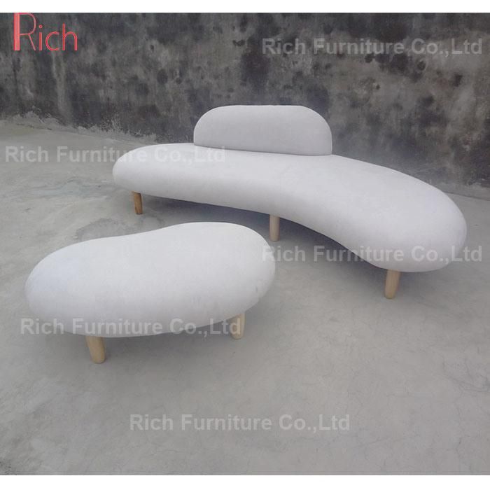 Snow White Fabric Freeform Pebble Chaise Lounge Chair Sofa with Ottoman