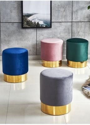 Round Stainless Steel Stool Velvet