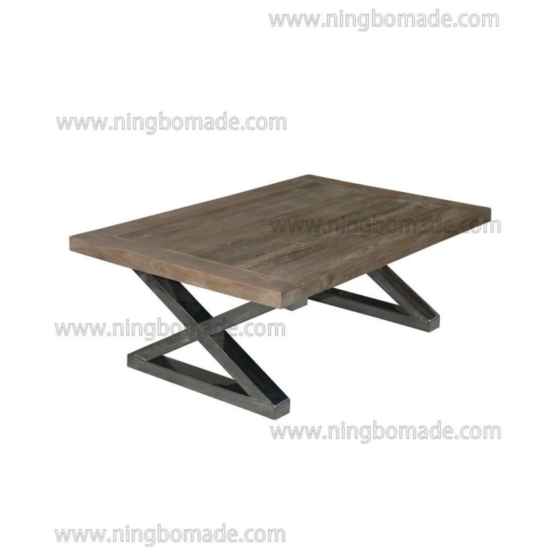 Classic Chic Eco-Friendly Paint Furniture Natural Reclaimed Elm Top Shining Stainless Steel Base Coffee Table