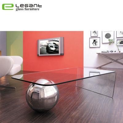 Single Side Bent Glass Coffee Table with Stainless Steel Ball