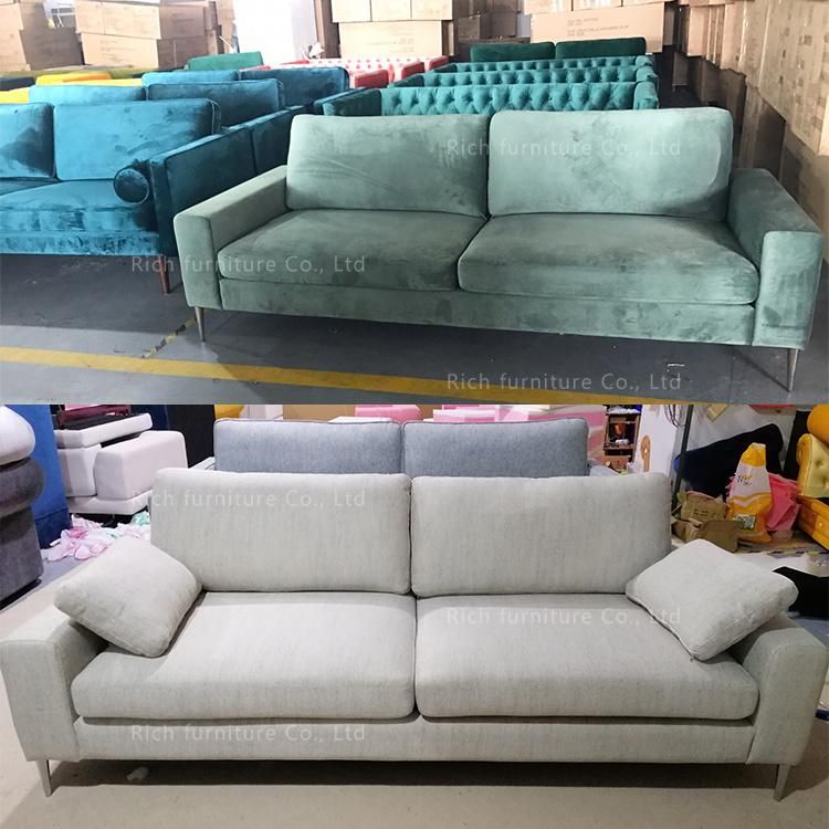 Chinese Furniture Stainless Steel Legs Grey Velvet Cushion Leisure Sofa