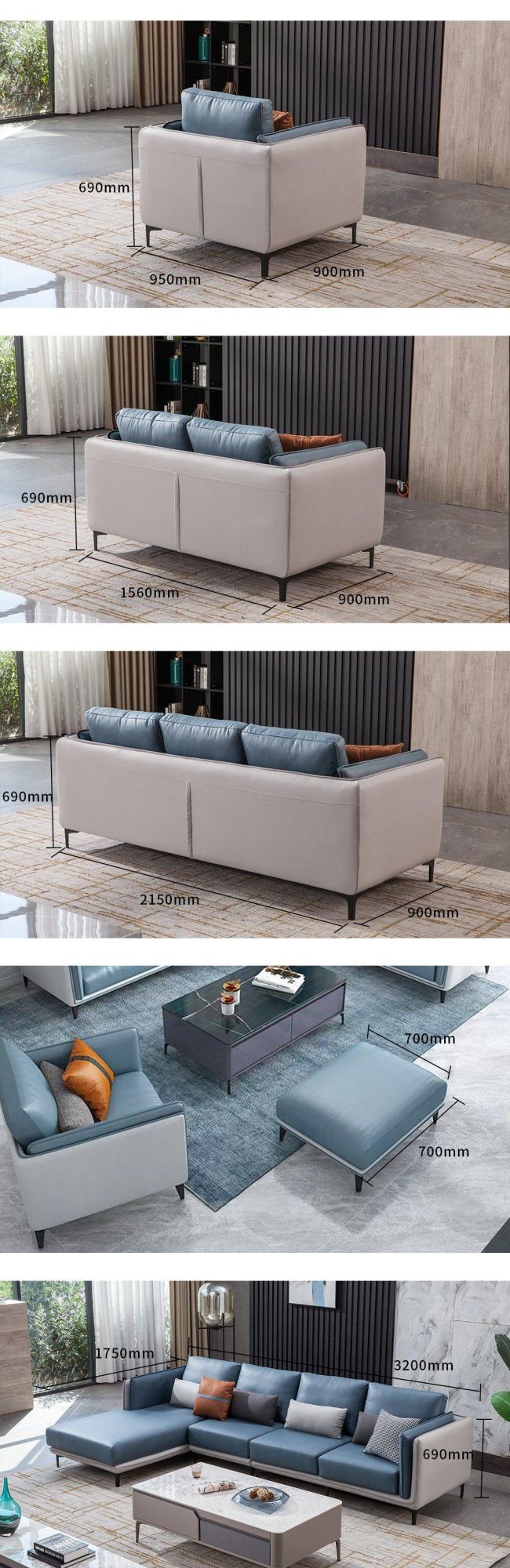 China Modern Sectional Leather Living Room Furniture Sofa for Home furniture