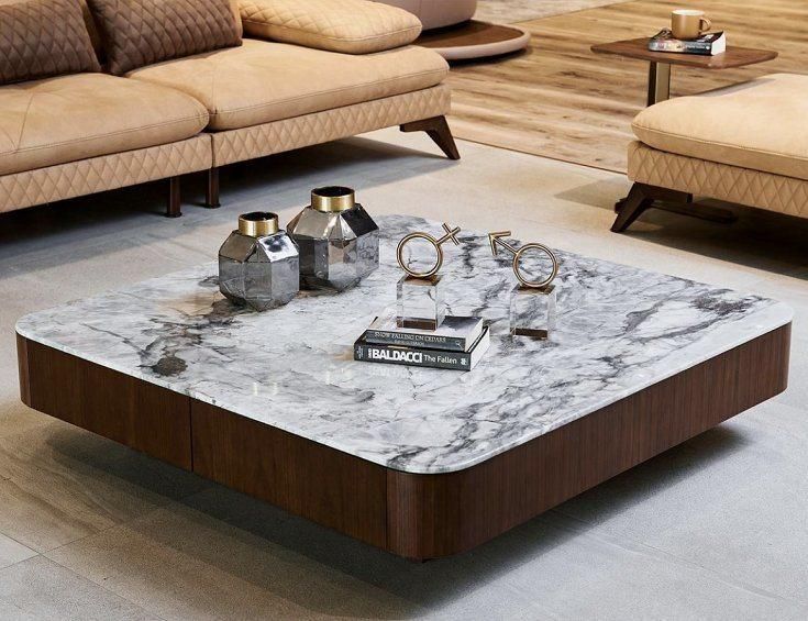 Luxury Modern Furniture Tea Table Living Room Marble Top Walnut Veneer Coffee Table