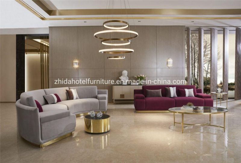 Hotel Living Room Furniture Reception Bedroom Fabric Wooden Metal Sofa