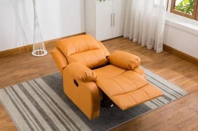 Orange Warm Color Fashion Hot Selling Home Furniture Leather Sofa Manual Recliner Sofa High Quality Living Room Sofa Functional Office Chair