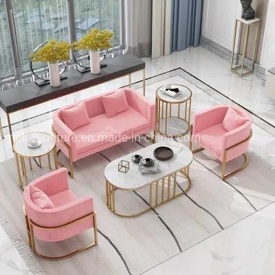 Pink Velvet Single Sofa Chair Golden Metal Frame Accent Chair for Home