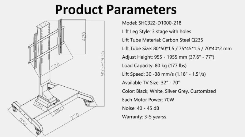 Rolling TV Lift Mechanism with 4 Caster Remove TV Lift