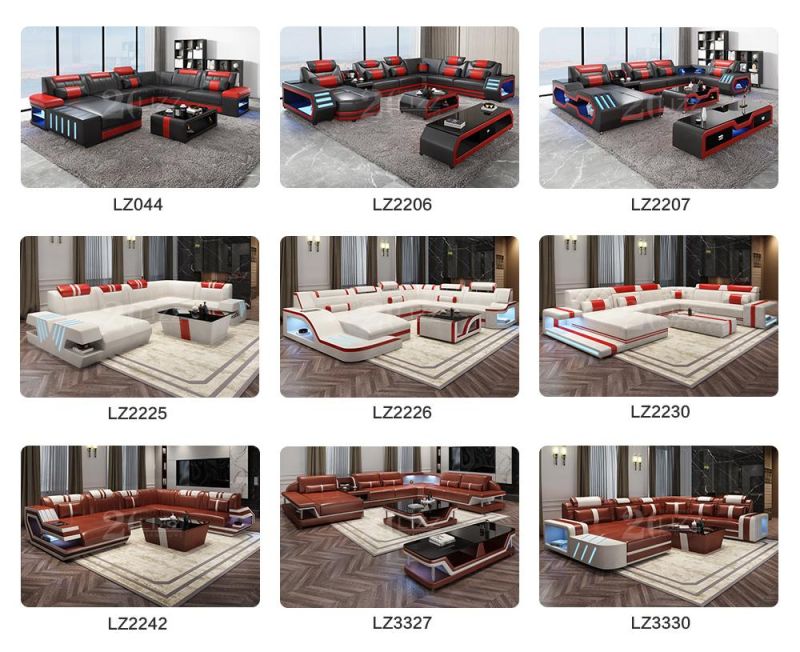 Modern L Shape Sofa Set Furniture Luxury Leather with LED Light for Living Room