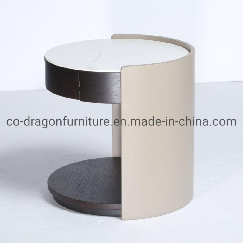 Wooden Round Side Table with Marble Top for Home Furniture