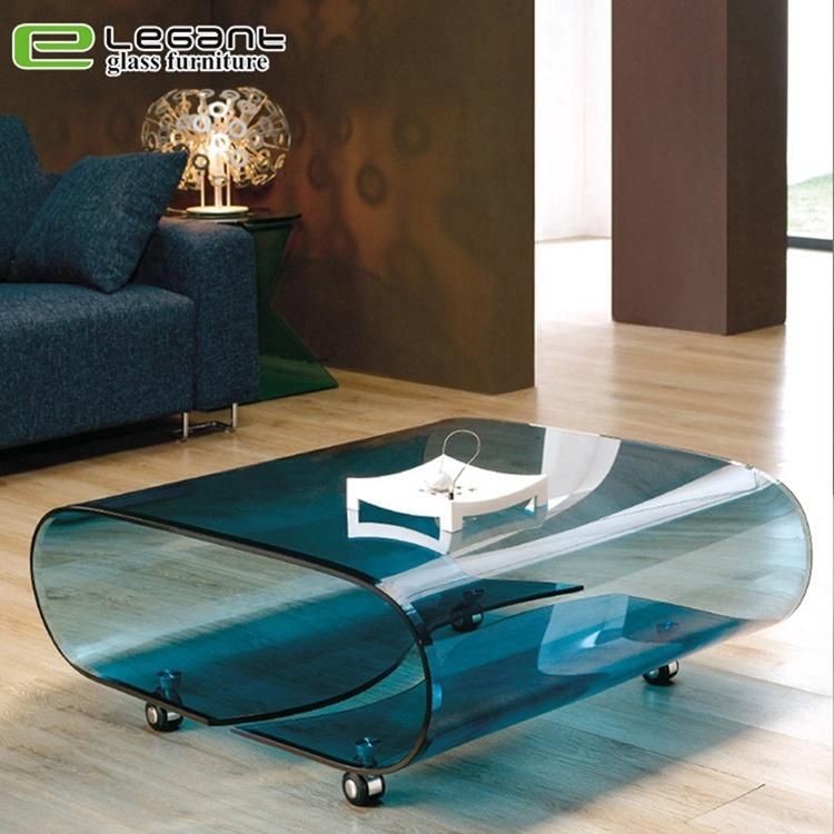 Red Furniture Bending Curved Glass Coffee Table