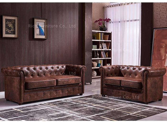 Hotel Event Living Room Home Retro Vintage Antique Leather PU Leisure Classic Chesterfield Sofa Couch Canape