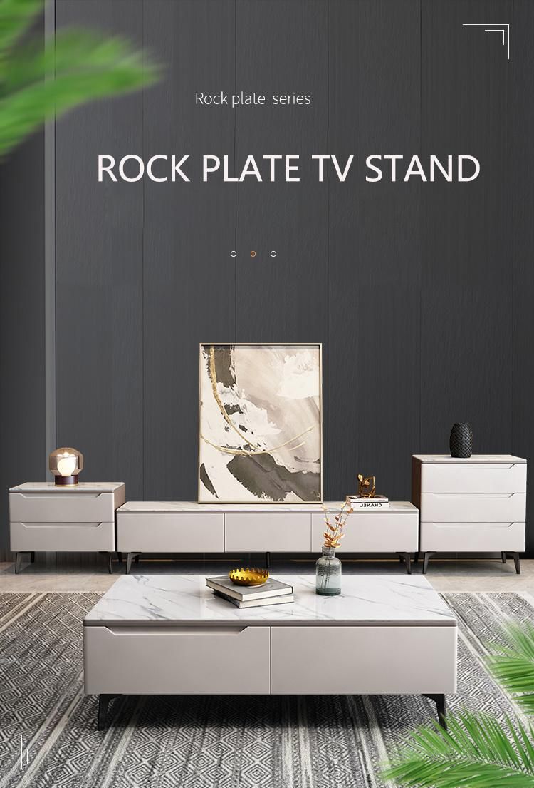 Modern Soild Wood Drawers Marble Top Metal Stainless Steel Base TV Stand