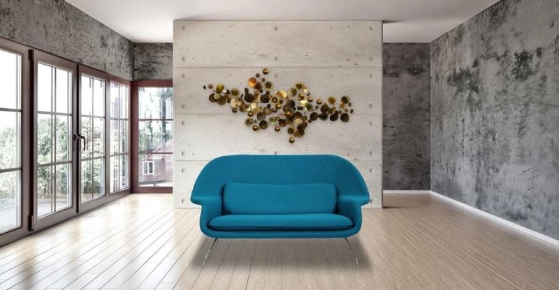 Modern Blue Velvet Love Seat Sofa