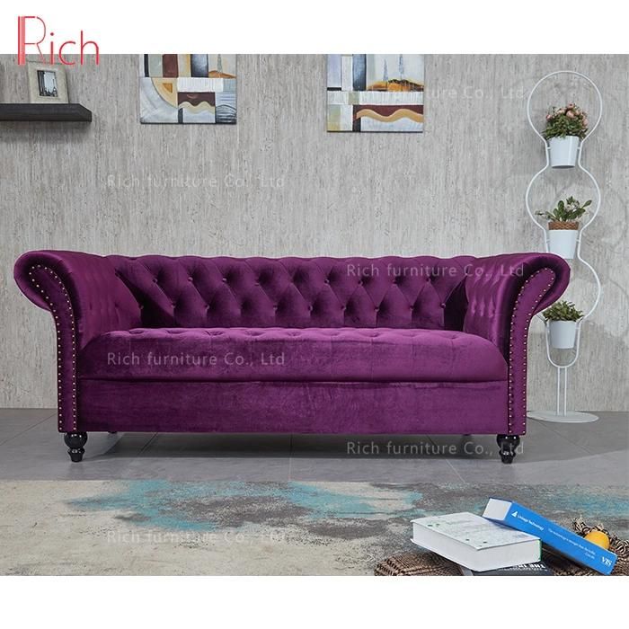 Modern Home Furniture Luxurious Violet Velvet Chesterfield Sofa Couch