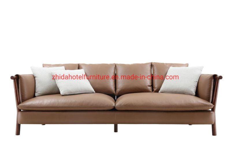 Leather Living Room Modern Home Wooden Walnut Wood Sofa Set