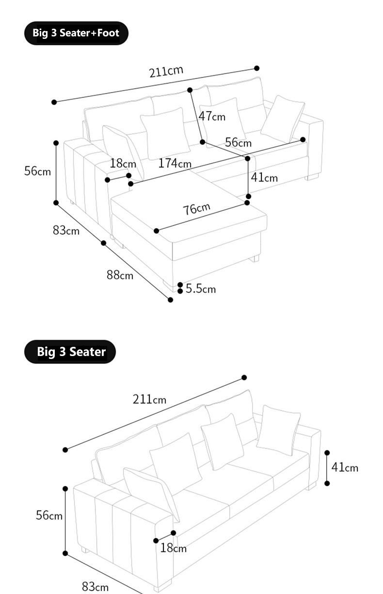 Nordic Style Black Fabric Sofa Set Furniture Soft Sectional Couch Living Room Sofas