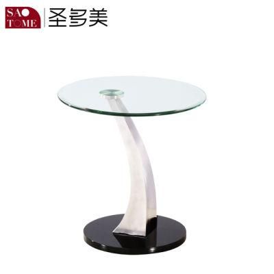 Modern Living Room Furniture Clear Glass High Gloss Black MDF Lamp Table